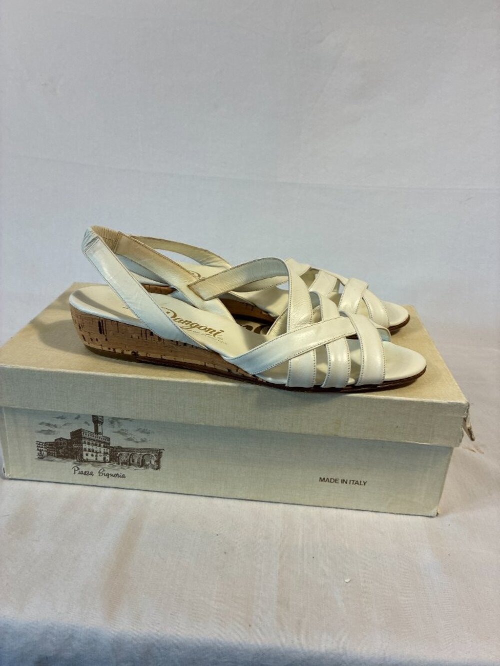 Rangoni of Florence AIA White Leather Strappy Cork Wedge Sandals 7 N Italy‎ - Picture 2 of 3